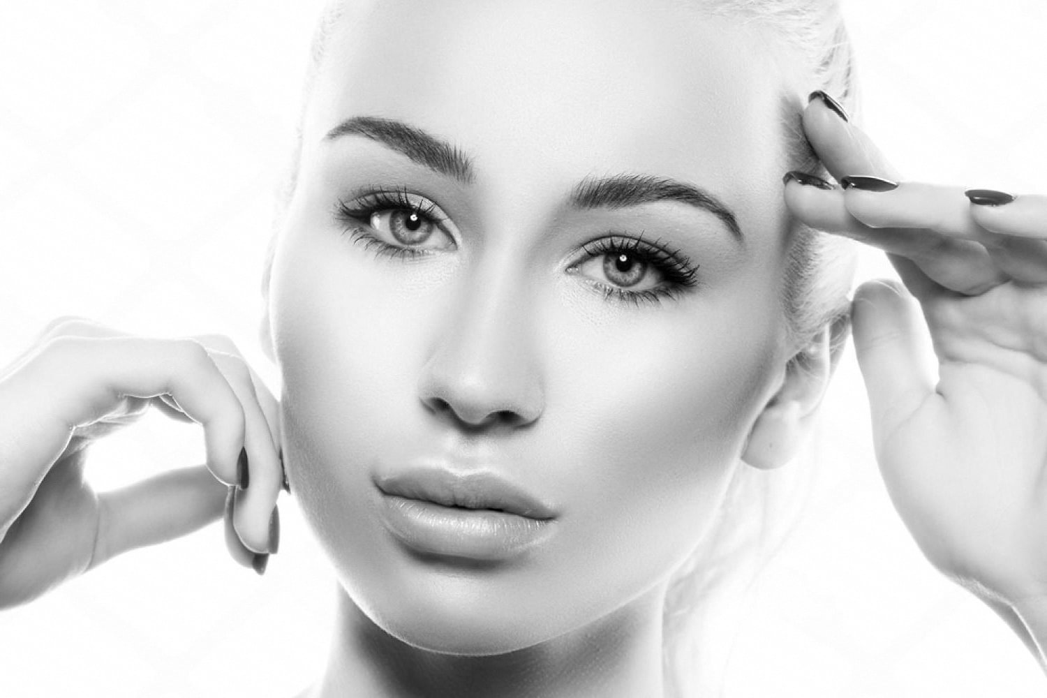 Close-up of a smooth, glowing face after Botox and filler treatment